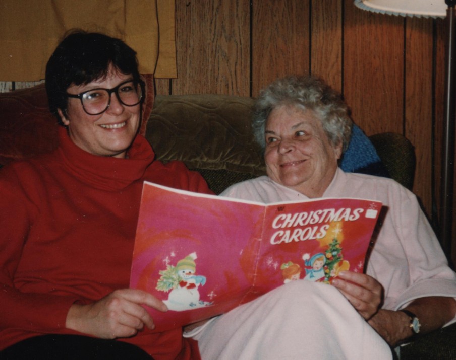 Sharing the Carol book with Mom